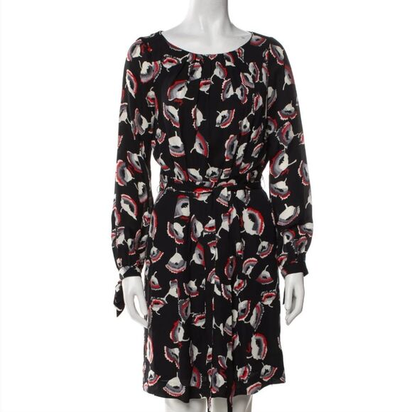MILLY New York  💯 Silk Merlot Poppy Print Clemie Tie  Dress Size 12 Large - Picture 5 of 15